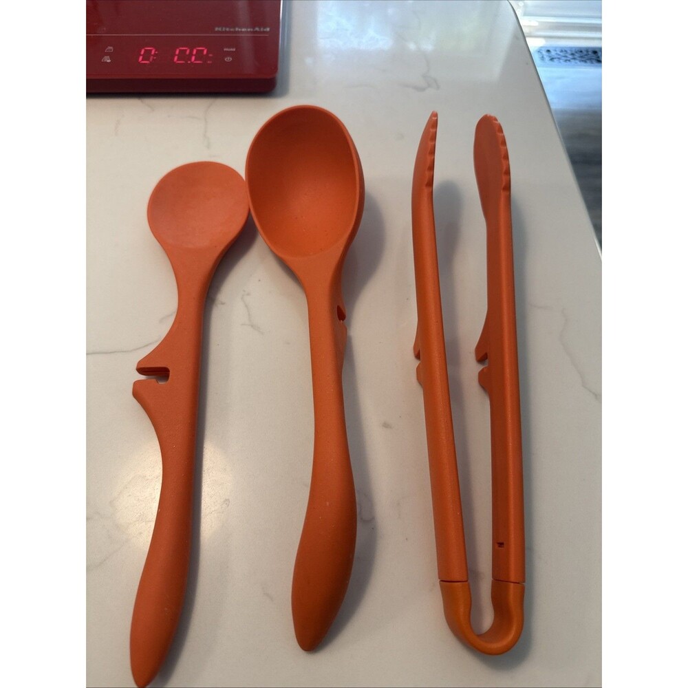 3 Pc Rachael Ray Kitchen Utensil Orange Spatulas Lazy Spoons Silicone Set